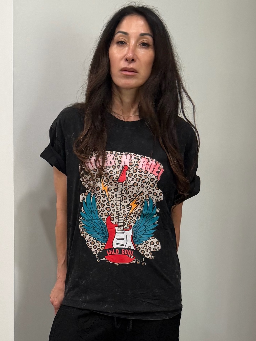 FROM PARIS FRANCE 🇫🇷 Graphic 'Wild Soul' Black Tee with Colorful Guitar Motif